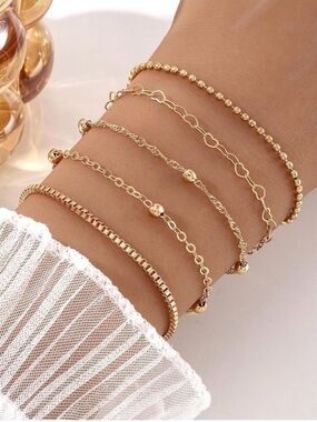 NWT~5pc 14K Gold Plated Stackable & Adjustable Bracelet Set